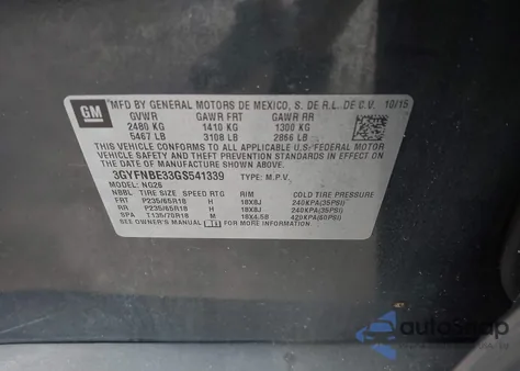 2016 Cadillac Srx Luxury Collection z USA, uszkodzony, nr VIN 3GYFNBE33GS541339